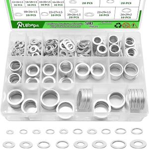 580PCS Oil Crush Washer,18 Sizes Oil Drain Plug Gaskets Assortment Kit,Automotive Aluminum Drain Plug Washer M6 M8 M10 M12 M14 M16 M18 M20 M22 M24