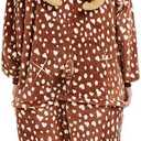 Reindeer Costume Deer Onesie for Adult Women Men Halloween Pajama (Brown)
