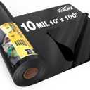 10 Mil Black Plastic Sheeting 10x100 FT UV Protection Poly Sheeting Polyethylene Film, Black Plastic Rolls for Garden, Crawl Space Vapor Barrier, Construction, Landscaping, Weed, Moisture Control