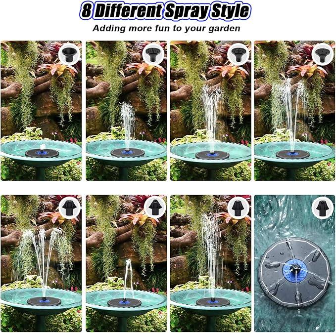 SZMP Solar Fountain Upgrade, 3.5W Solar Powered Bird Bath Fountains with Flower, Outdoor Water Feature Solar Pump with 7-in-1 Nozzles, 4 Fixed Pipes for Humingbirds, Garden, Pool, Pond, and Fish Tank (Black)
