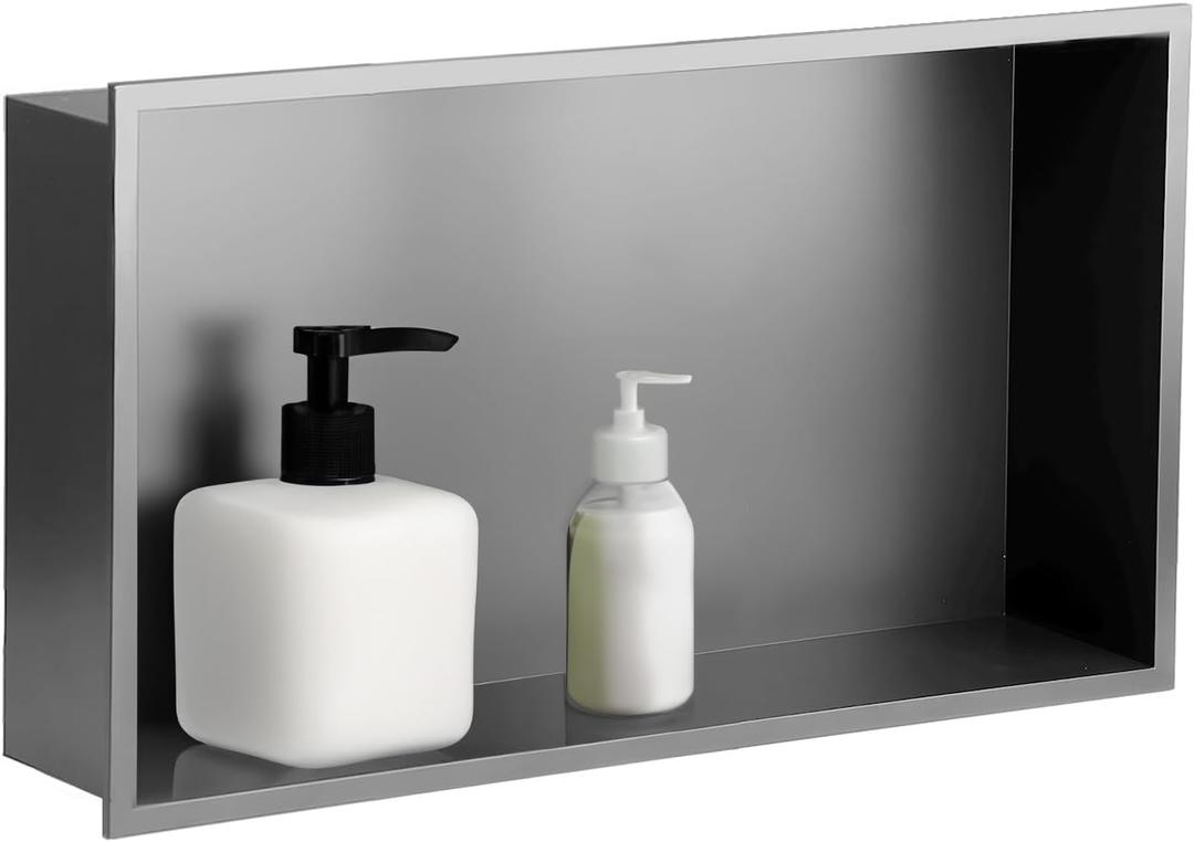 SaniteModar Shower Niche, Stainless Steel Shower Niche No Tile Needed, Recessed for Bathroom Storage (Gray, 12x24), 12" x 24", Single