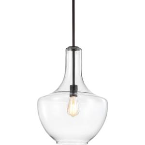 JONATHAN Y JYL6401B Watts 13.25" Glass/Metal LED Pendant Farmhouse Contemporary Transitional Dimmable Dining Room Living Room Kitchen Foyer Bedroom Hallway, Oil Rubbed Bronze/Clear
