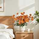 Artificial Chrysanthemum Flowers,Brunt Orange Faux Flower for Pottery Vase,Fake Silk Kiku Mums Pompom Ball Flowers Plants for Autumn Halloween,8Pcs Floral Stems Centerpiece Arrangements Home Decor