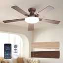Passky 52 Inch Brown Low Profile Ceiling Fans with Lights and Remote | Flush mount, 3-color dimmable light, quiet reversible DC motor, easy install, memory, APP, bedroom, covered outdoor areas