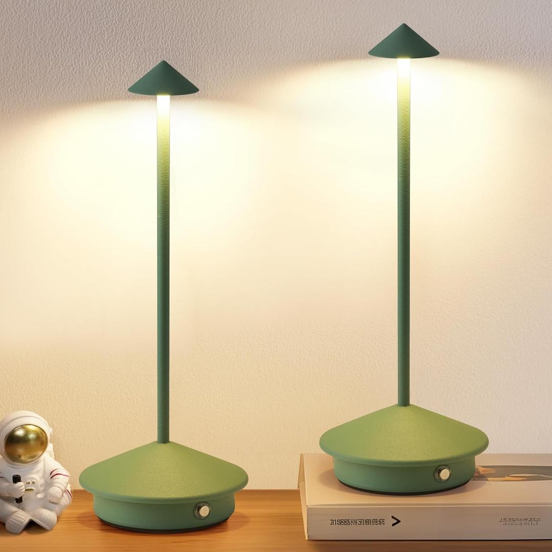Modern Cordless Table Lamp Set of 2, Portable LED Desk Lamps, 4000mAh Rechargeable Battery Operated Lighting for Bedroom Dining Room Restaurant Coffee Shop Camping Night Light (Green)
