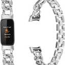 Metal Band Compatible with Fitbit Luxe Bands for Women Shiny Rhinestone Bracelet Strap Adjustable Replacement Bands for Fitbit Luxe Tracker (Silver)