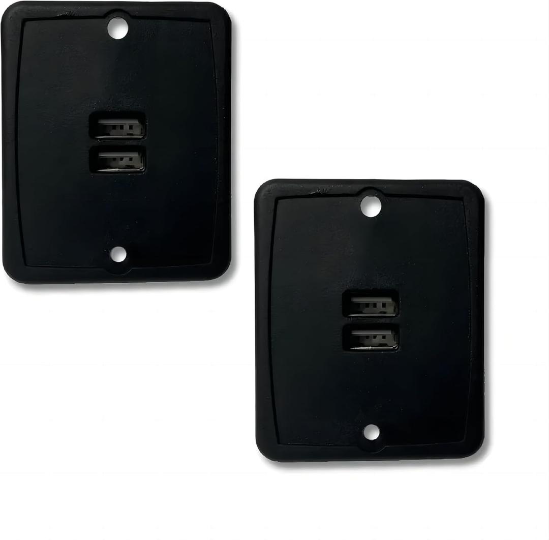 2 Pack RV Dual-Port USB Charging Outlet 5V Black Trailer Camper Motorhome