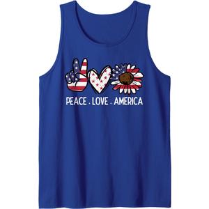 Peace Love America US Flag Fourth Womens 4th Of July Patriot Tank Top (Small, Royal Blue)