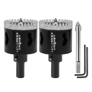 2Pcs 1-1/2 Inch Diamond Hole Saw with Pilot Drill Bit, 1-1/2" Serrated Brazing Tile Hole Saw Diamond Core Drill Bits with Guiding Bit for Ceramic Porcelain Tile Glass Stone Granite Marble