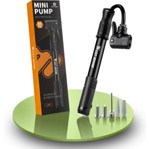 Bicycle Pump Mini Bike Pump - Aluminum Alloy Cycle Pump for Presta & Schrader Valve, Portable Lightweight Bike Tyre Pump Fast Tyre Inflation Mini Air Pump for Mountain Road Bike Ball Pump (One Size, Black-1)