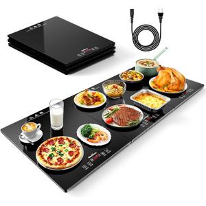 Electric Food Warming Tray for Parties Buffet, 3-in-1 Modular Food Warmer Trays with Independent 10 Temp Setting and Timer, 35.4''x15.7'' Tempered Glass Heat Plates for Catering & Gatherings