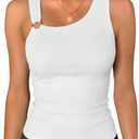 SANDERY Womens Tank Tops Summer Asymmetrical Oneshoulder Neck Ribbed Racerback Sleeveless Button Y2K Blouses Top (White, L)