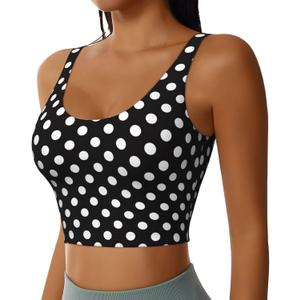 Womens Sports Bra-Yoga Bras Gym Running-Sleeveless Fitness Workout Crop Tops (Large, Polka Dot Black Polkadot Black and White)