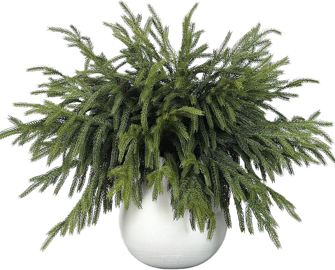16 Pcs Real Touch Norfolk Pine Branch -18" Artificial Christmas Green Plants Branches Faux Greenery Stem Fake Cedar Pine Picks for Vase DIY Crafts Garland Wreath Xmas Indoor Outdoor Home Decor
