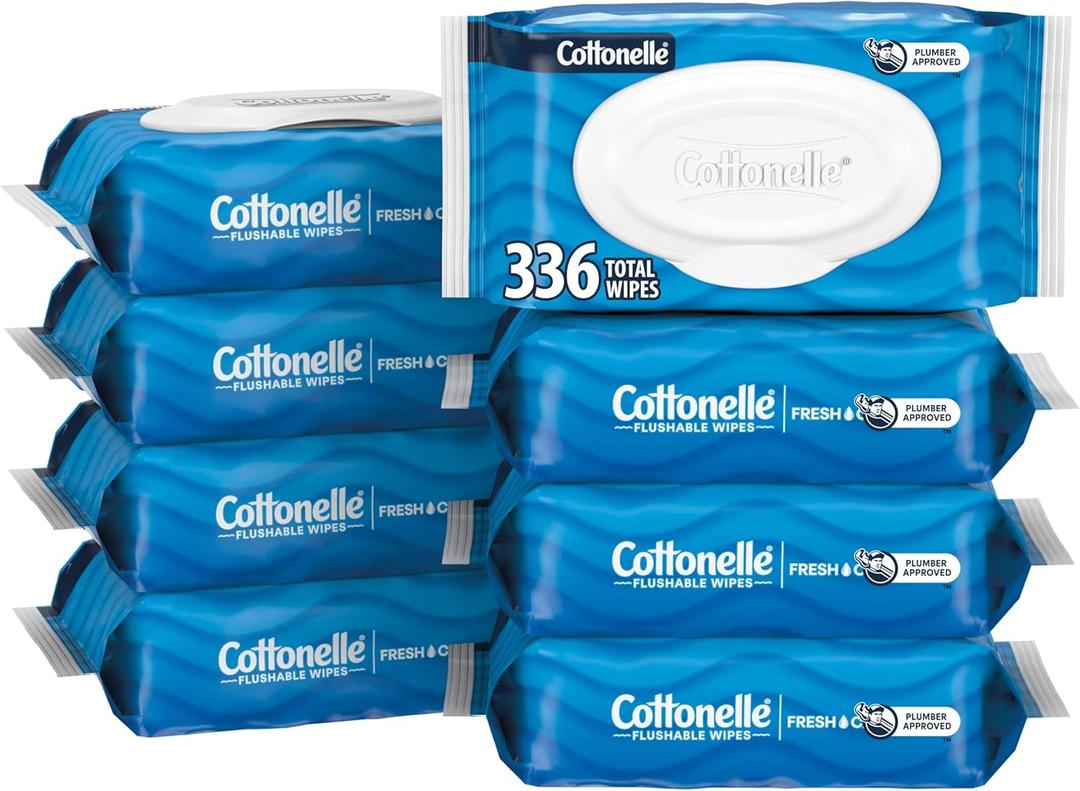 Cottonelle Fresh Feel Flushable Wet Wipes, Adult Wet Wipes, 8 Flip-Top Packs, (336 Total Wipes)