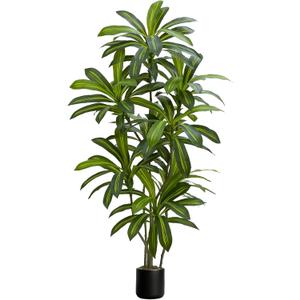 UPBUD Artificial Dracaena Tree, 6FT Large Faux Potted Plant with Real Touch Leaves & Black Tall Planter, Fake Floor Trees Lifelike Dracaena Plants for Outdoor Indoor Home Office Living Room Decor