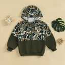 2 x Toddler Baby Boy Girl Camo Hoodie Half Zip Pullover Sweatshirt Kids Long Sleeve Fall Shirts for Fishing Hiking (Green)