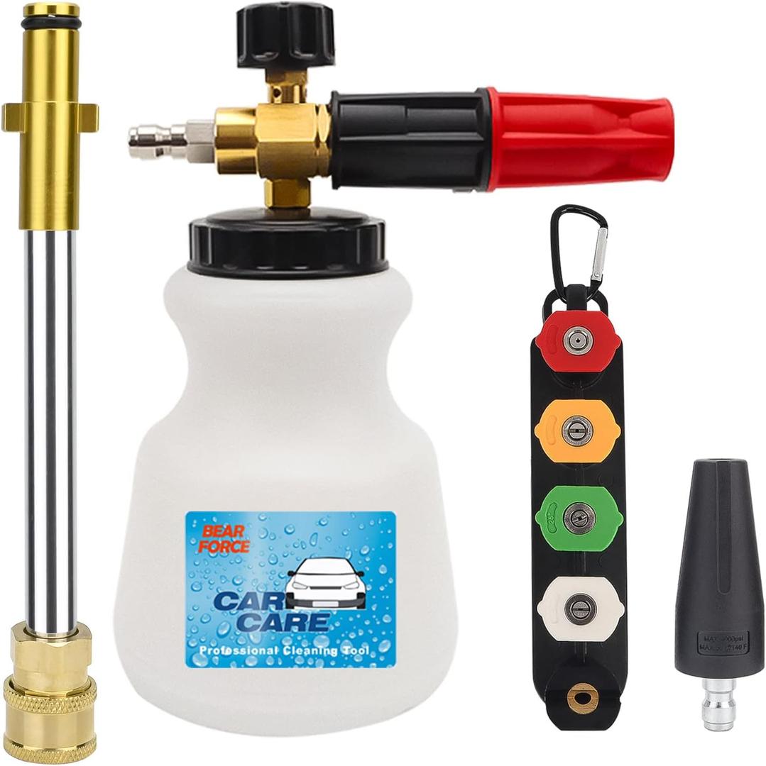 Bear Force Pressure Washer Foam Cannon Snow Foam Lance & Extension Wand with 1/4 Quick Connector & 5 Spray Tips & Turbo Nozzle for Sun Joe Lavor Homdox Wholesun Nilfisk Stihl Koblenz Pressure Washers