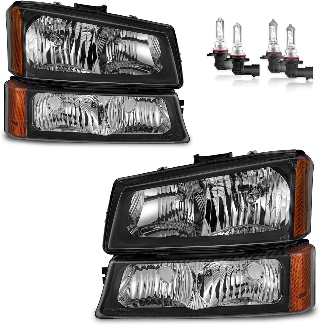 Headlights Assembly W/Bulbs for 2003-2007 Chevy Silverado1500/2500/3500/1500HD/2500HD, 2003-2006 Avalanche 1500/2500 Driver & Passenger Side