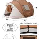 4 Person Instant Pop Up Tent, Brown Automatic Waterproof Windproof Camping Tent with 2 Doors for Outdoor Hiking, Beach & Travel, Portable Family Tent with Carry Bag for Easy Setup, 110.5"L x 78.8"W x 47.2"H