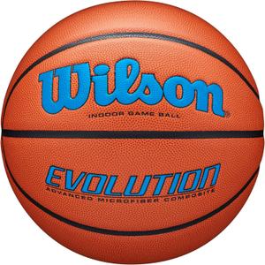 WILSON Evolution Indoor Game Basketball, Royal, Scarlet, Size 6 - 28.5"