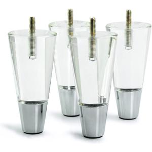 JEREVER Acrylic Furniture Legs Replacement Sofa Feet Cabinet Modern Clear Decor DIY Legs Tapered Style Set of 4 Chrome