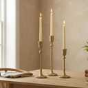Antique Brass Candlestick Holders Set of 3, Cast Iron Taper Candle Holder for Dining Table Centerpiece, Wedding, Fireplace Mantel Decor, Vintage Tall Candle Stands, Christmas Decorations
