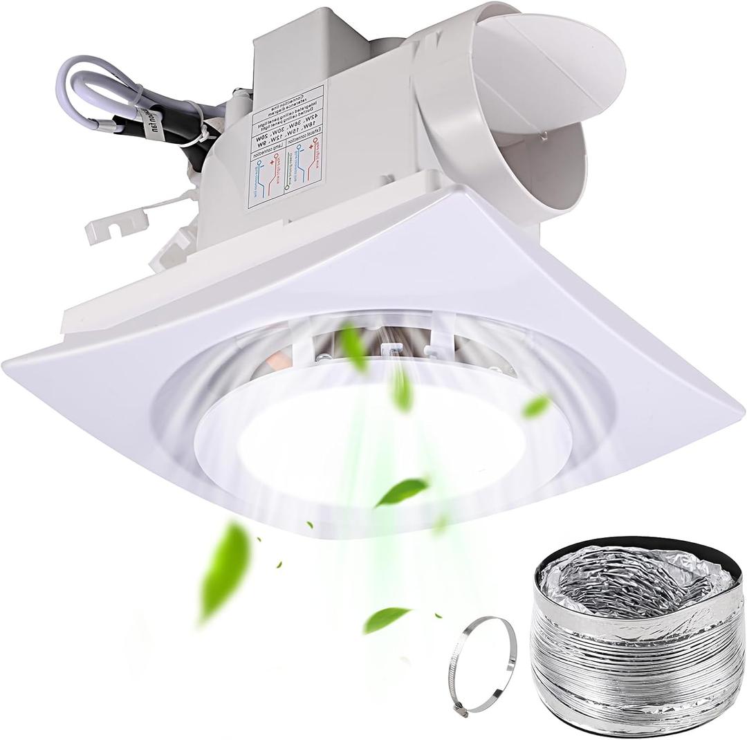 FEITON Bathroom Fan with Light Exhaust Fan Ceiling Mount Vent Fan Light Combo, 30W, 110V, 110 CFM 1.0 Sones, Square Quiet Ventilation Fan with LED Light