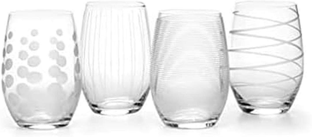 4 x Mikasa Cheers Stemless Wine Glasses, Set of 4, 17-Ounce Clear Glasses, Durable and Elegant, Perfect for Red or White Wine, Dishwasher Safe