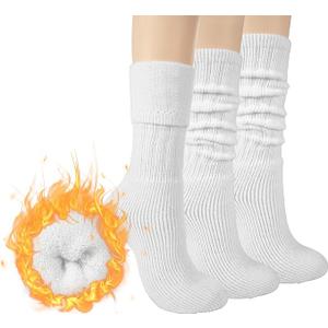 BomKinta Thick Slouch Socks Women - Long Soft Scrunch Knee High Boot Socks - Stack Socks for Women 3 Pair Pack Size 5-10