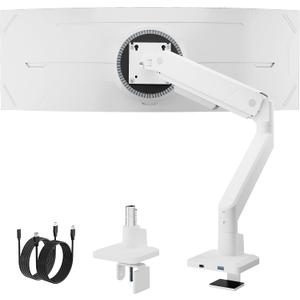 monTEK Single Monitor Arm with USB for Max 45 Inch Ultrawide Screens Adjustable Monitor Desk Mount Holds 35 Lbs Cable Management with C Clamp/Grommet Desk Mount, VESA 75/100mm
