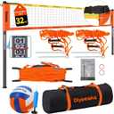 32ft / 20ft Portable Outdoor Volleyball Net Set for Grass Backyard Beach with 1.25" Height Adjustable Steel Poles, 28-ply Durable PE Net, PU Volleyball & Pump, Carry Bag
