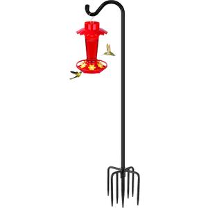 Gtongoko Shepherds Hook for Outdoor, 92 Inch Bird Feeder Pole with 7 Prongs Base, 3/4 Inch Thick Heavy Duty Adjustable Garden Hook for Hanging Plant, Hummingbird Feeder, Lantern, 1 Pack