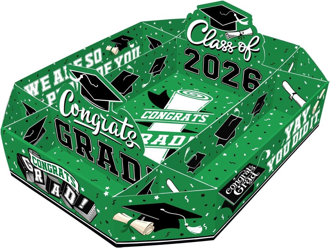Gatherfun 2026 Graduation Party Supplies Kit - Class of 2026 Decor Set with Congrats Grad Food Trays, Graduation Decorations & Favors for a Memorable Grad Party（Green & Black）