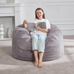 Hobestluk 3ft Bean Bag Chairs for Adults Large Beanbag Chair with Plush Faux Fur Cover Big Bean Bag Chair for Living Room Bedroom Dorm Office - Grey (36 x 36 x 22)
