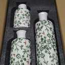 Green Ceramic Vase Set - 3 Chinoiserie Green Floral Vases, Farmhouse Country Flower Vase Home Decor, Living Room Decoration, Table Decoration, Fireplace Decor, and Entrance Decorations Centerpiece