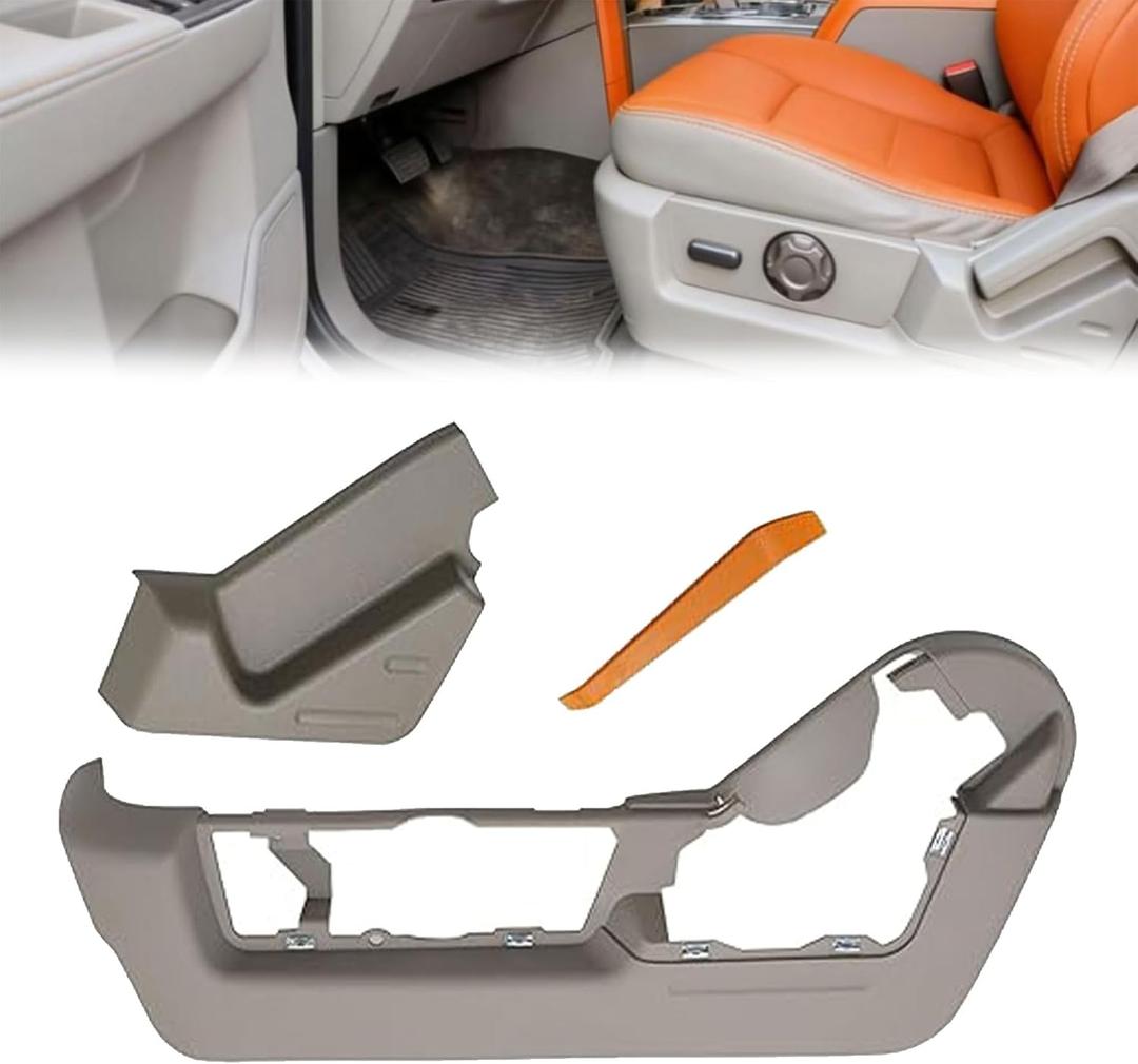 Seat Trim Panel Bezel Cover Front Left Driver Side Compatible with Ford F-150 2009-2014, Replace BL3Z-1562187-AB BL3Z-1562187-AA BL3Z-1561693-AB Beige
