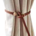 4 PCS Leather Curtain Rope Tiebacks,Curtain Tie Drapes Curtain Holdbacks Curtain Ring Clips Vintage Style Curtain Tie Backs Curtain Buckle for Home Decorations (Brown)