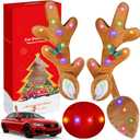Christmas Car Decoration with Colorful LED Car Kit - 17 Inch Reindeer Antlers with Ears, Red Nose, and Tail - Exterior Accessories for Cars, Trucks, Jeeps, SUVs