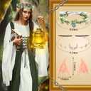 Bonuci 6 Pcs Medieval Renaissance Fairy Costume Women Halloween Elf Cosplay Outfits Victorian Dress Elf Ears Fairy Headpiece (Green, XL)