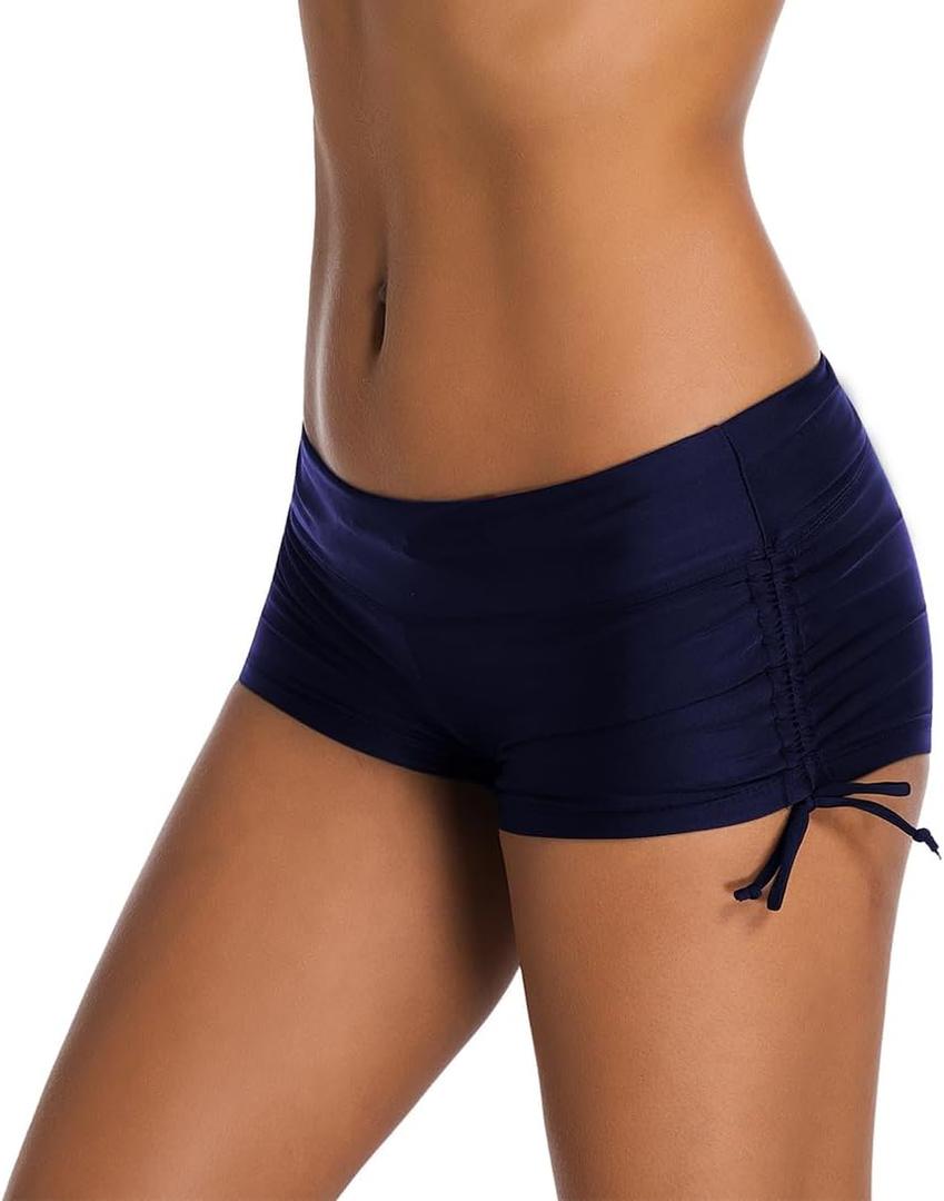 Micosuza Classical Women's Swim Boardshorts Beach Bikini Bottoms with Adjustable Ties 7 Color XS (Navy)