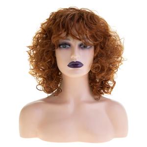 Baruisi Short Curly Wavy Orange Wig with Bangs Synthetic Natural Women Halloween Cosplay Party Hair Wig
