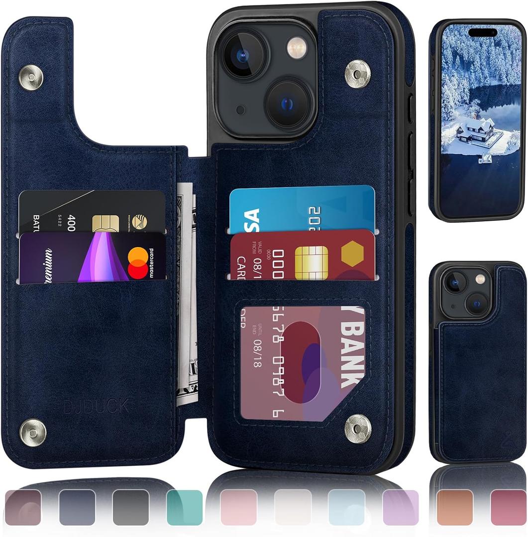 DJDUCK Designed for iPhone 15 Plus Case Wallet with Card Holder, [Magnetic Clasp Cover] [RFID Blocking Leather Protection] Shockproof Women Men Cases 6.7 Inch for Apple 15 Plus Bright Blue