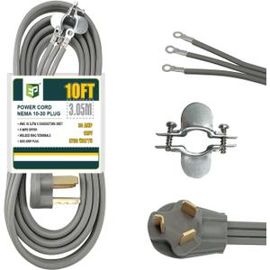 EP 3 Prong Dryer Cord, 10 Ft 10/3 SRDT, 30 Amp Appliance Extension Power Cord, NEMA 10-30, Gray (Grey)
