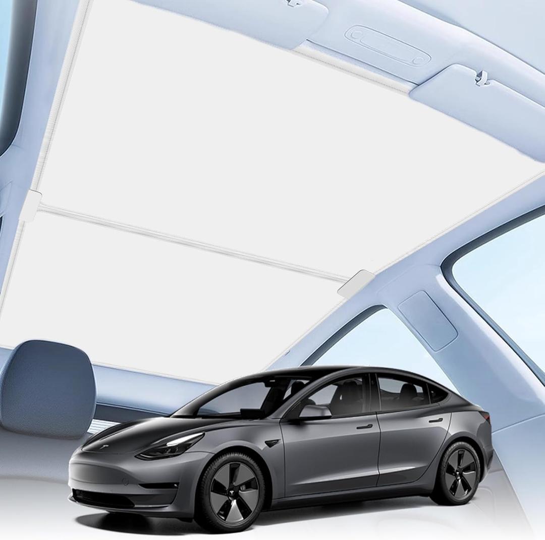 Parasol para techo Tesla Modelo Y 2025 actualizado [sin huecos, sin hundimiento] Parasol de techo de vidrio plegable con revestimiento de nano cristal de hielo, accesorios para Tesla Model Y (Blanco)