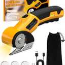 Cordless Electric Scissors,4V Rechargeable Cardboard Cutter Heavy Duty Scissor with Safety Lock & LED Light for Box Carpet Plastic Fabric (Yellow)