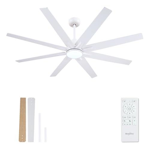Newday 62 inch Large Ceiling Fans with Lights and Remote, Indoor/Outdoor White Ceiling Fan for Living Room Patio, 6 Speeds Slient Reversible DC Motor, 3CCT, Timer, 2 Downrods, 8 Blades - Amazon.com