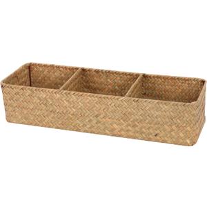 Shelf Baskets with Dividers, Seagrass Storage Baskets Rectangular Wicker Woven Back of Toilet Basket for Home Organizer (Natural,16.5"x5.5"x3.54")