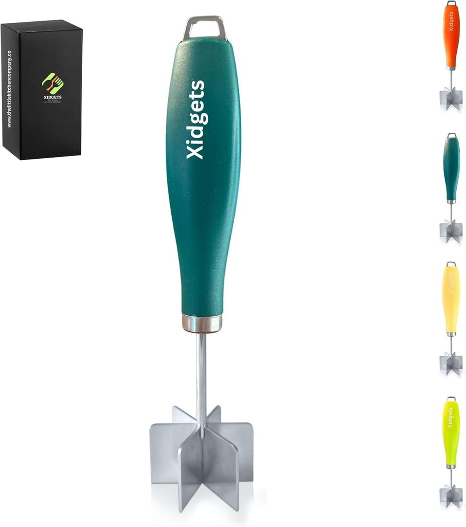Heavy Duty, Small Stainless Steel modern meat chopper, pastry and crumble topping blender, fruit mascerator | Retro Modern | must have kitchen utensil, lightweight and versatile. (Hunter Green)