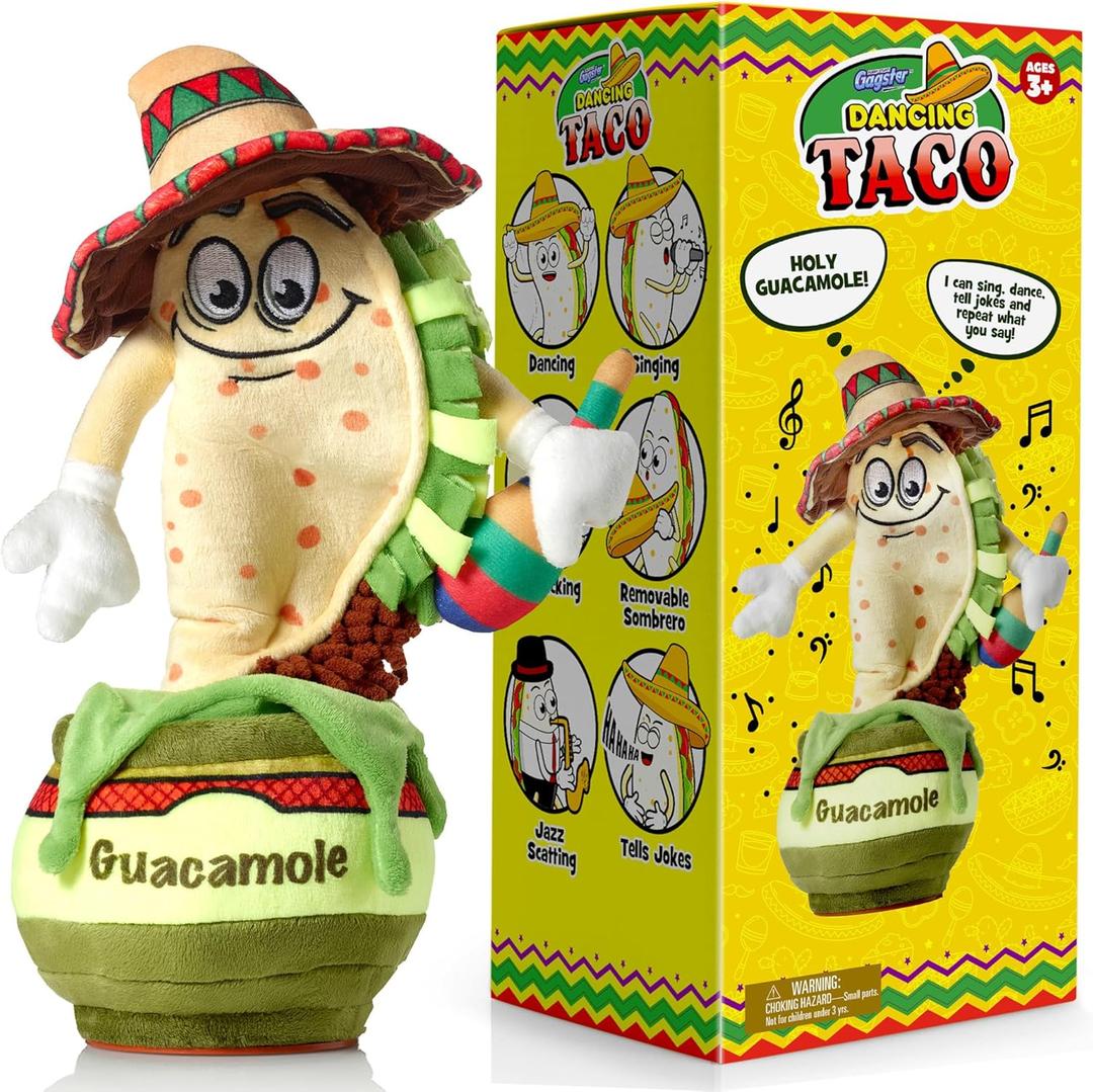 Gagster Dancing Taco - Funny Mexican Dancing Plushie Toy Inspired by Viral Cactus - Singing Toy that Repeats What You Say in Mimic Mode - Tells Jokes, Puns - Great Gift for Kids and Food Lovers